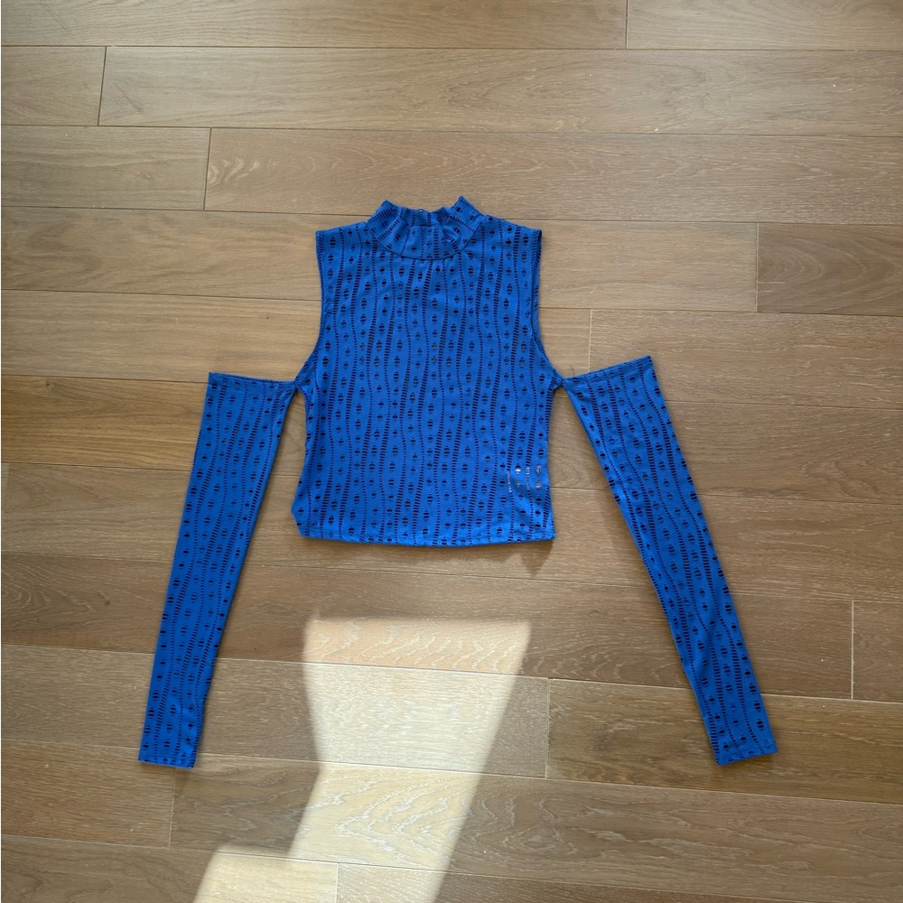 Jaded London Blue Patterned Cut Out Sleeveless Top